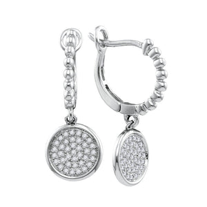 10kt White Gold Womens Round Diamond Circle Dangle Earrings 1/8 Cttw