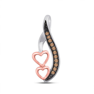 Sterling Silver Womens Round Brown Diamond Heart Pendant 1/10 Cttw