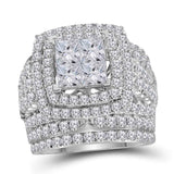 14kt White Gold Princess Diamond Bridal Wedding Ring Band Set 5 Cttw
