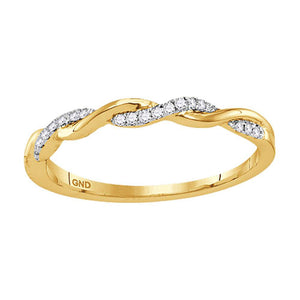 10kt Yellow Gold Womens Round Diamond Twist Stackable Band Ring 1/12 Cttw