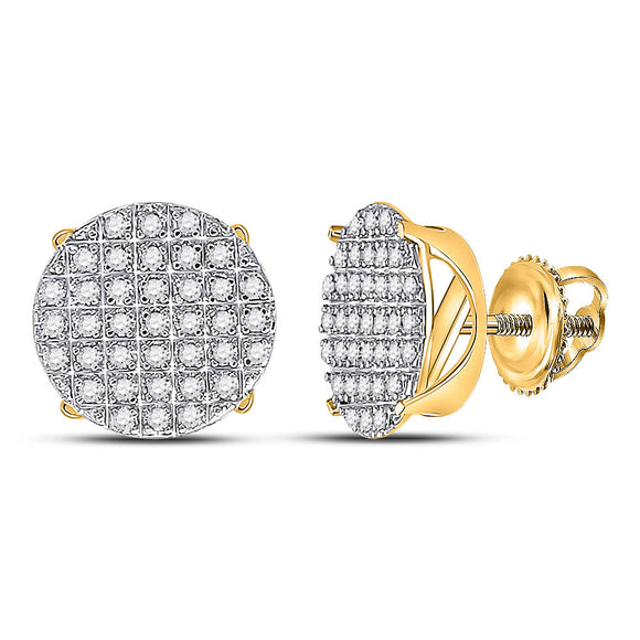 10kt Yellow Gold Mens Round Diamond Circle Cluster Earrings 1/4 Cttw