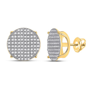 10kt Yellow Gold Mens Round Diamond Circle Cluster Earrings 1/2 Cttw
