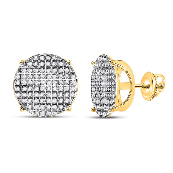 10kt Yellow Gold Mens Round Diamond Circle Cluster Earrings 1/2 Cttw