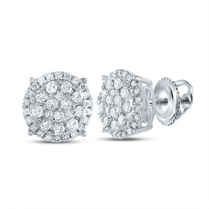 14kt Yellow Gold Womens Round Diamond Cluster Earrings 1-1/4 Cttw