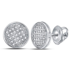10kt White Gold Mens Round Diamond Circle Disk Cluster Earrings 1/8 Cttw