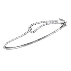 14kt White Gold Womens Round Diamond Fashion Bangle Bracelet 1 Cttw