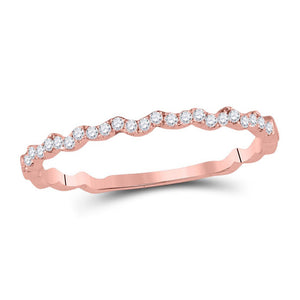 10kt Rose Gold Womens Round Diamond Stackable Band Ring 1/8 Cttw