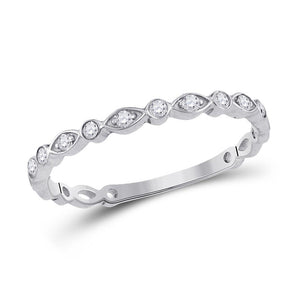 10kt White Gold Womens Round Diamond Stackable Band Ring 1/8 Cttw