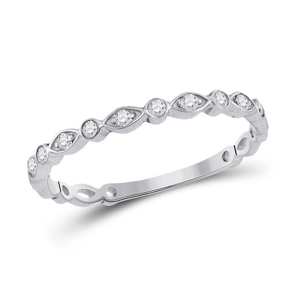 10kt White Gold Womens Round Diamond Stackable Band Ring 1/8 Cttw