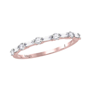 10kt Rose Gold Womens Round Baguette Diamond Stackable Band Ring 3/8 Cttw