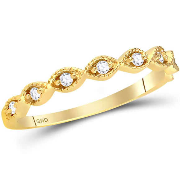 14kt Yellow Gold Womens Round Diamond Twist Stackable Band Ring 1/10 Cttw