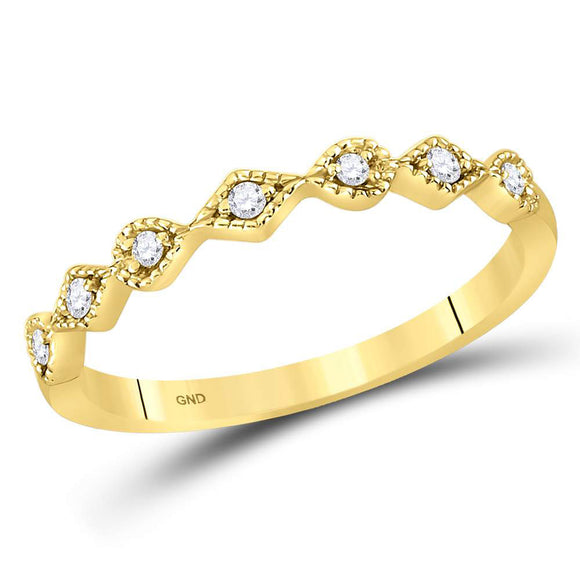 14kt Yellow Gold Womens Round Diamond Stackable Band Ring 1/10 Cttw