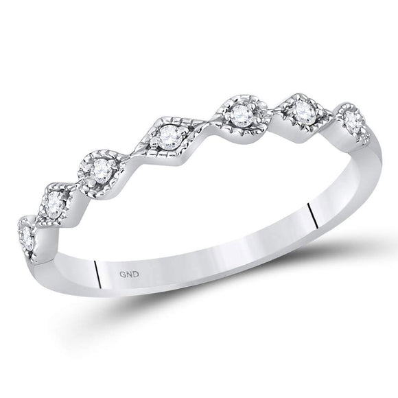 14kt White Gold Womens Round Diamond Stackable Band Ring 1/10 Cttw