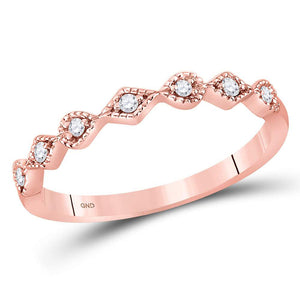 14kt Rose Gold Womens Round Diamond Stackable Band Ring 1/10 Cttw
