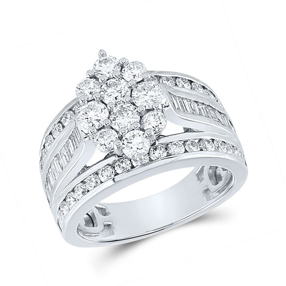 14kt White Gold Womens Round Diamond Right Hand Cluster Ring 2 Cttw