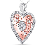 14kt Two-tone Gold Womens Round Diamond Cluster Heart Pendant 1/2 Cttw