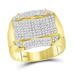 10kt Yellow Gold Mens Round Diamond Concave Cluster Ring 1 Cttw