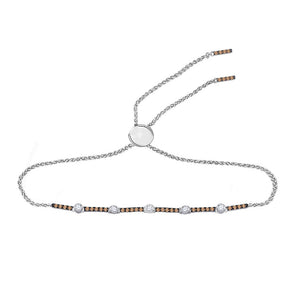 14kt Yellow Gold Womens Round Brown Diamond Bolo Bracelet 1/2 Cttw