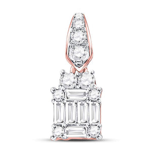 14kt Rose Gold Womens Baguette Diamond Square Cluster Pendant 1/3 Cttw
