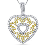 10kt Yellow Gold Womens Round Diamond Nested Curl Heart Pendant 1/2 Cttw