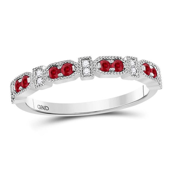 10kt White Gold Womens Round Ruby Diamond Stackable Band Ring 1/4 Cttw