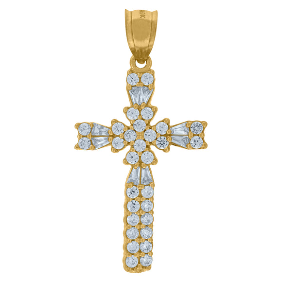 10kt Yellow Gold Womens Mens Round Cubic Zirconia Cubic-zirconia Cross Religious Charm Pendant