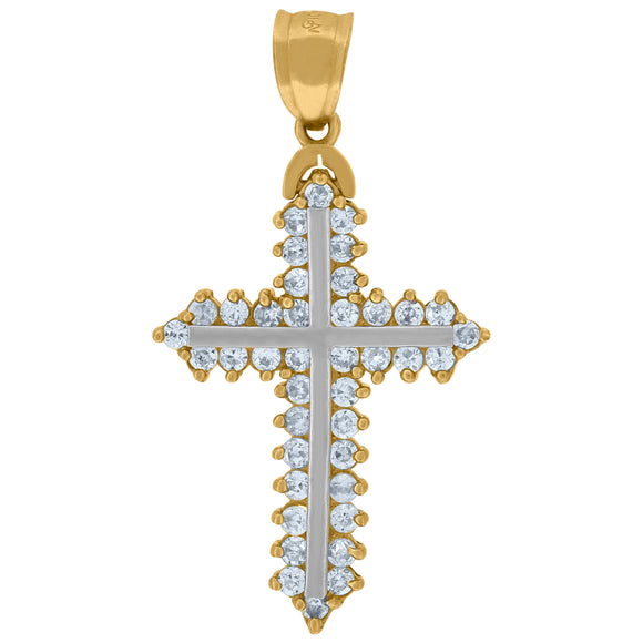 10kt Two-tone Gold Cubic-zirconia Unisex Cross Ht:43.5mm x W:23mm Religious Charm Pendant