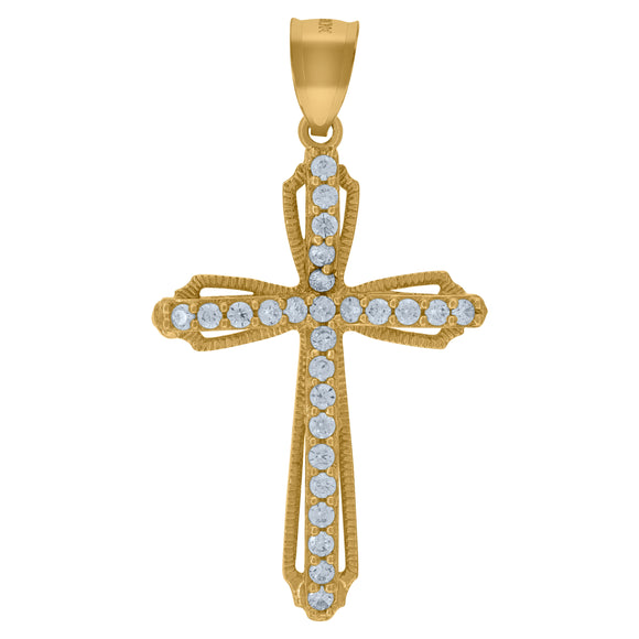 10kt Yellow Gold Unisex Cubic Zirconia Cubic-zirconia Cross Religious Charm Pendant