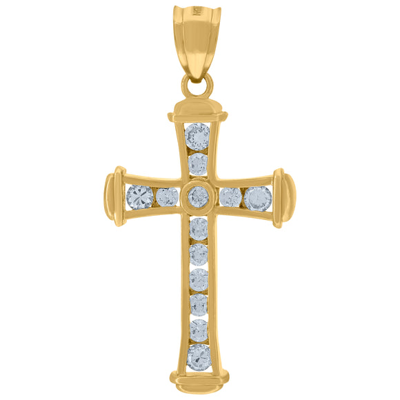 10kt Yellow Gold Womens Mens Round Cubic Zirconia Cubic-zirconia Cross Religious Charm Pendant