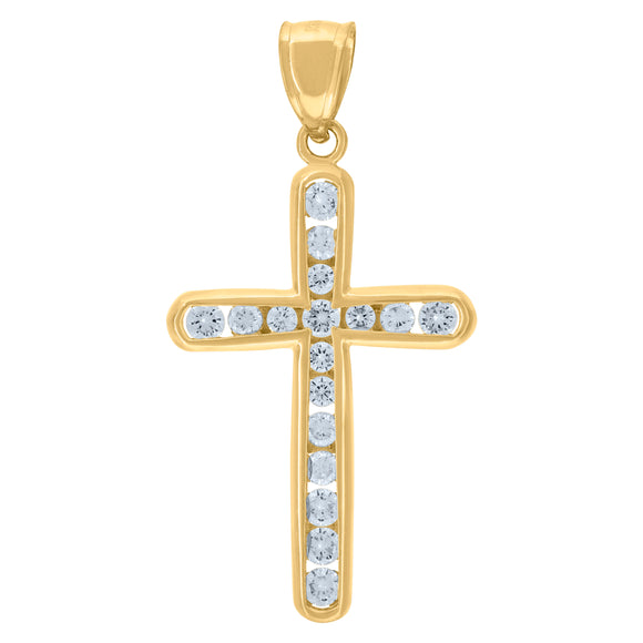 10kt Yellow Gold Womens Mens Round Cubic Zirconia Cubic-zirconia Cross Religious Charm Pendant