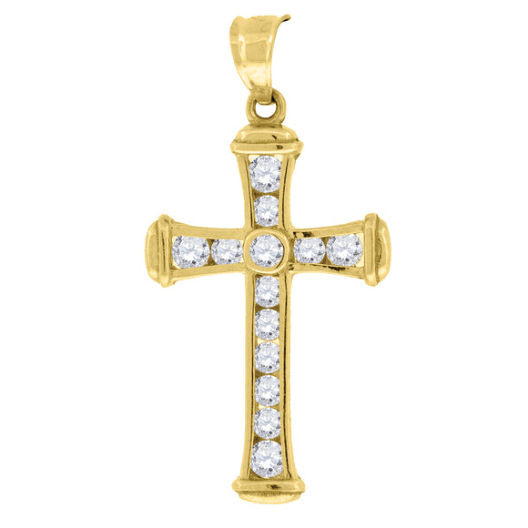 10kt Yellow Gold Womens Mens Round Cubic Zirconia Cubic-zirconia Cross Religious Charm Pendant