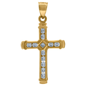 10kt Yellow Gold Womens Mens Round Cubic Zirconia Cubic-zirconia Cross Religious Charm Pendant