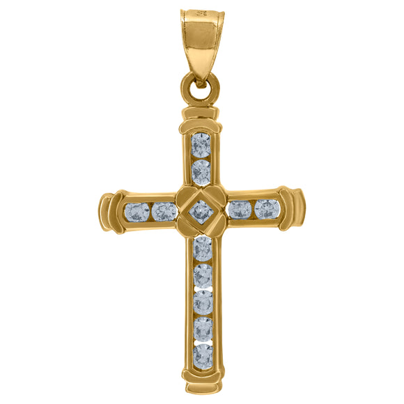 10kt Yellow Gold Womens Mens Round Cubic Zirconia Cubic-zirconia Cross Religious Charm Pendant
