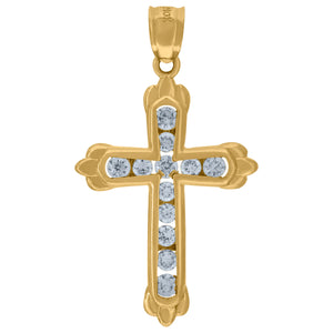 10kt Yellow Gold Unisex Cubic Zirconia Cross Religious Charm Pendant