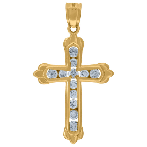 10kt Yellow Gold Unisex Cubic Zirconia Cross Religious Charm Pendant