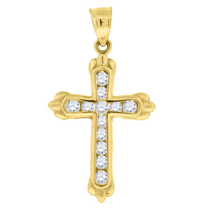 10kt Yellow Gold Mens Women Cubic Zirconia Cubic-zirconia Cross Religious Charm Pendant