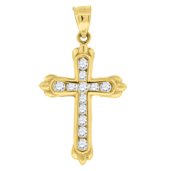 10kt Yellow Gold Mens Women Cubic Zirconia Cubic-zirconia Cross Religious Charm Pendant