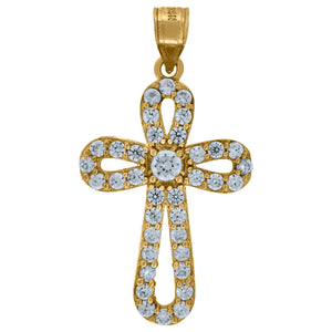 10kt Yellow Gold Womens Mens Round Cubic Zirconia Cubic-zirconia Cross Religious Charm Pendant