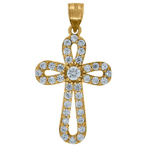 10kt Yellow Gold Womens Mens Round Cubic Zirconia Cubic-zirconia Cross Religious Charm Pendant