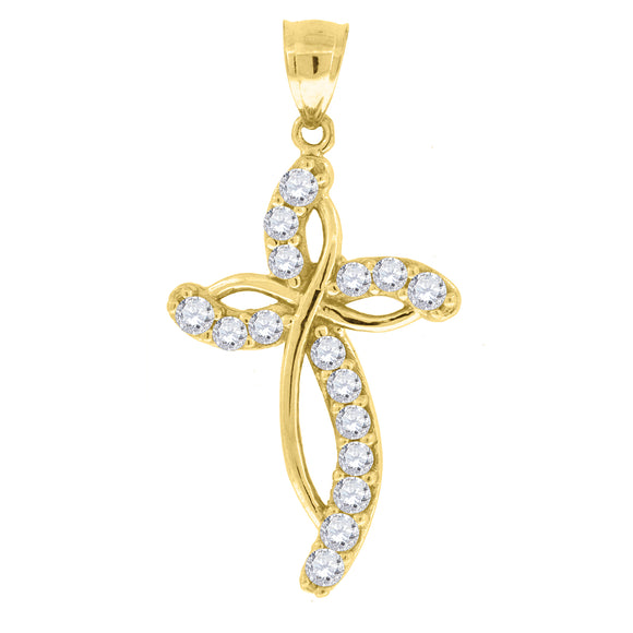 10kt Yellow Gold Womens Round Cubic Zirconia Cubic-zirconia Cross Religious Charm Pendant