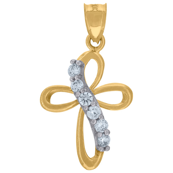 10kt Two-tone Gold Unisex Cubic Zirconia Cubic-zirconia Cross Religious Charm Pendant
