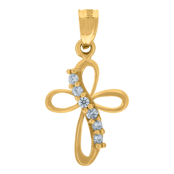 10kt Yellow Gold Unisex Cubic Zirconia Cubic-zirconia Cross Religious Charm Pendant