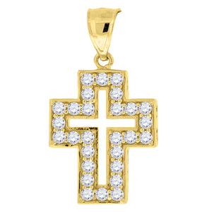 10kt Yellow Gold Womens Mens Round Cubic Zirconia Cubic-zirconia Cross Religious Charm Pendant