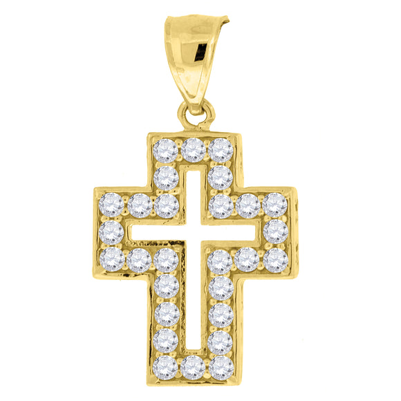 10kt Yellow Gold Womens Mens Round Cubic Zirconia Cubic-zirconia Cross Religious Charm Pendant