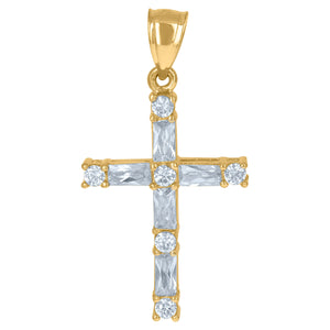 10kt Yellow Gold Womens Mens Round Cubic Zirconia Cubic-zirconia Cross Religious Charm Pendant