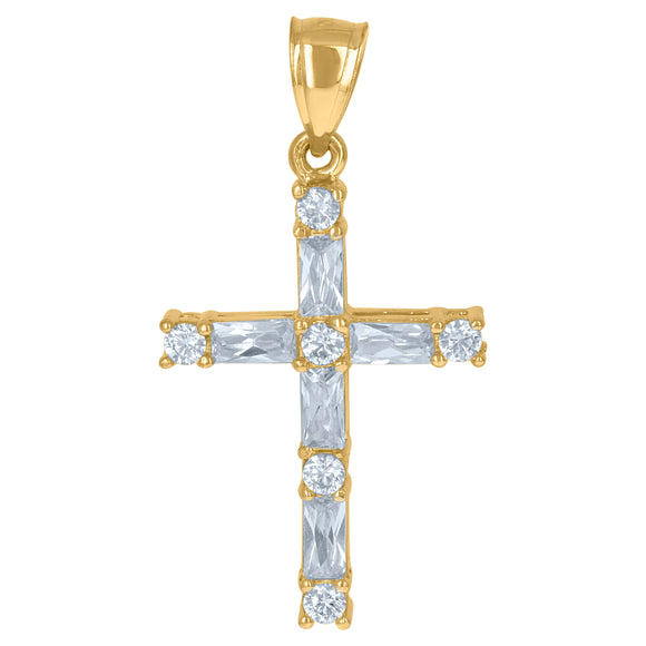 10kt Yellow Gold Womens Mens Round Cubic Zirconia Cubic-zirconia Cross Religious Charm Pendant