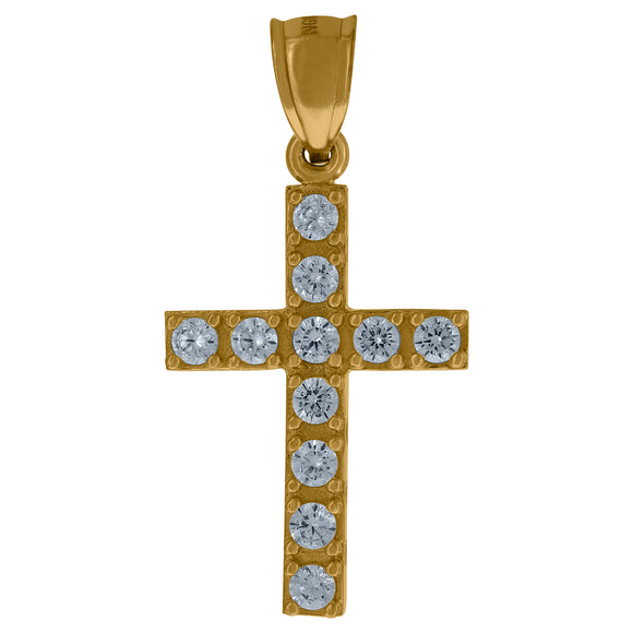10kt Yellow Gold Womens Mens Round Cubic Zirconia Cubic-zirconia Cross Religious Charm Pendant