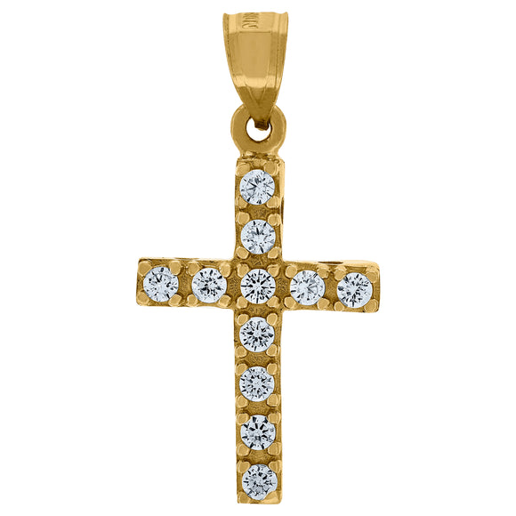 10kt Yellow Gold Unisex Cubic Zirconia Cubic-zirconia Cross Religious Charm Pendant