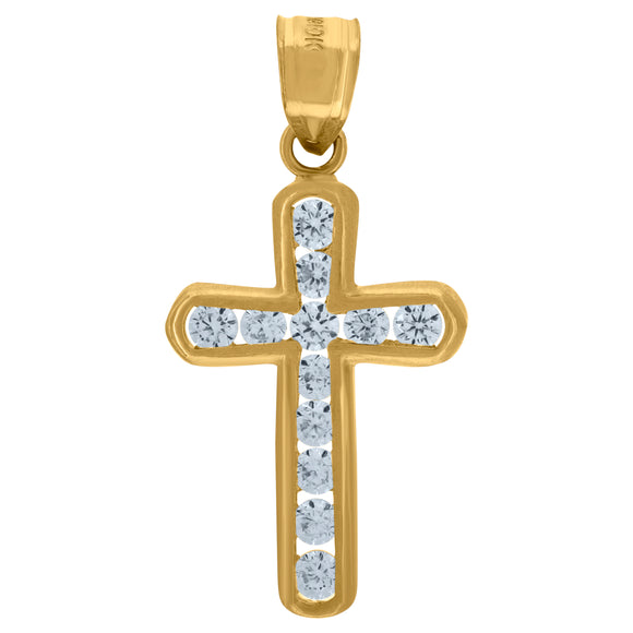 10kt Yellow Gold Womens Round Cubic Zirconia Cubic-zirconia Cross Pendant