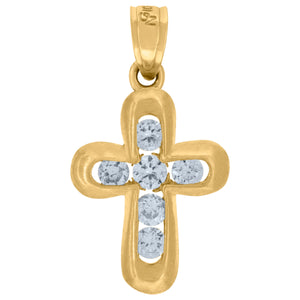 10kt Yellow Gold Mens Women Cubic Zirconia Cubic-zirconia Cross Religious Charm Pendant
